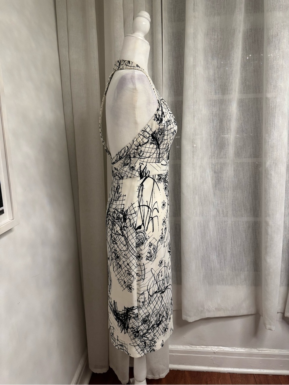 Cushnie Et Ochs Sexy Midi Halter Dress with Artistic Black Sketch Print - Picture 8 of 12